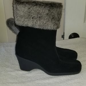 Fur Cuff Wedge Booties